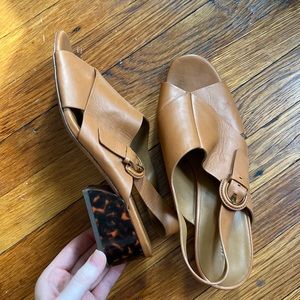 Vince Brown Leather Sling back Tortoise Heel Sandals 41 / 11